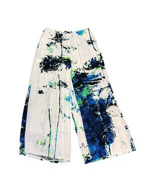 Ozai N Ku White Abstract Print Wide-Leg Pants Size 2XL